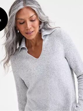 Style & Co. Heather Gray V-Neck Collared Women's Sweater